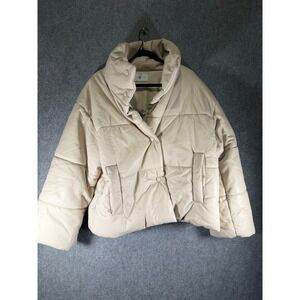 Latelier Faux Leather Puffer‎ Jacket Women's Size M Beige Quilted Coat